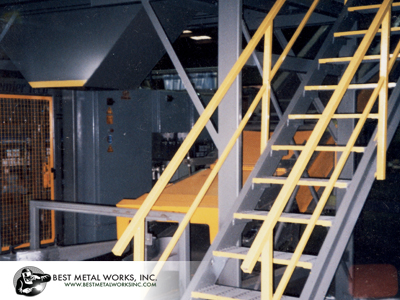 Custom Stairways, walkways, and framing for Premier Tech Automatic Bagger and Palletizer.