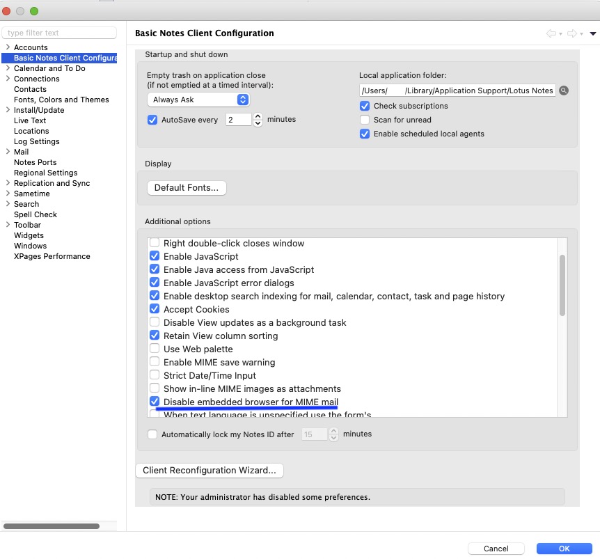 Basic Notes Client Configuration