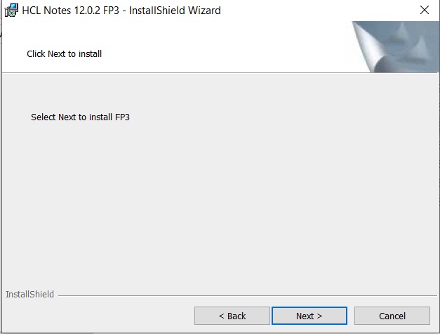 Click Next to Install FP3 screen